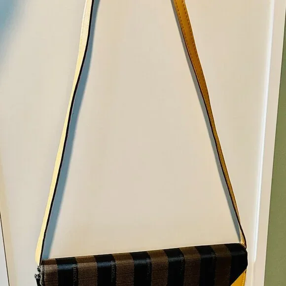 Fendi Pequin Striped Vintage Shoulder Bag Brown & Black | Made in Italy - Picture 6 of 16